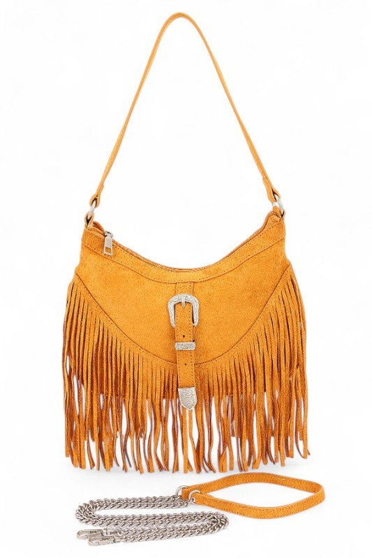 Fashion Handbag Western Buckle Faux Suede Fringe Stylish Bag