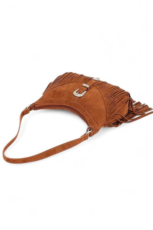Fashion Handbag Western Buckle Faux Suede Fringe Stylish Bag