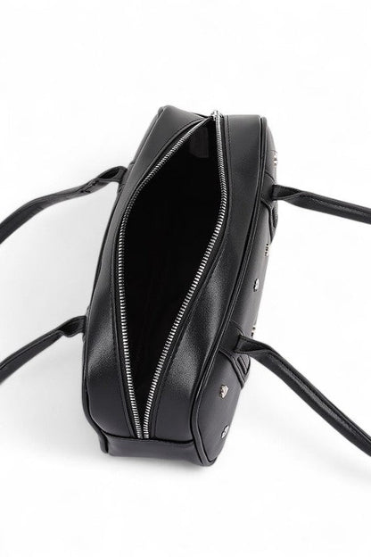 Boxy Top Handle Bag with Star and Heart Studs – Trendy Fashion Handbag