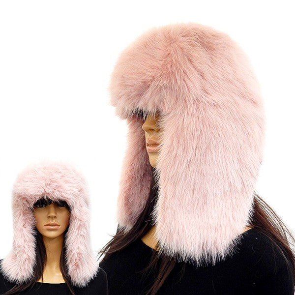 Fluffy Faux Long Fox Fur Cozy Hunter Trapper Hat