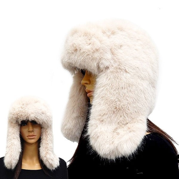 Fluffy Faux Long Fox Fur Cozy Hunter Trapper Hat