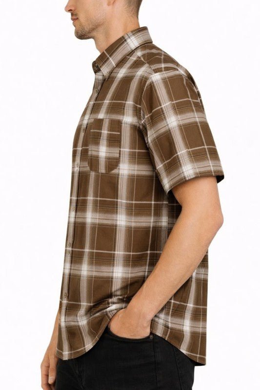 OldSchool Checkered Button Down Short Sleeve Shirt - Loving It Shop