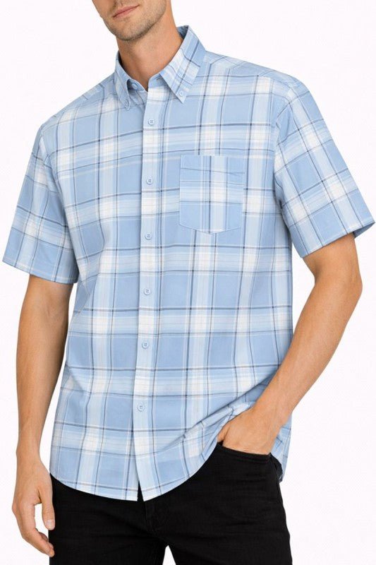 OldSchool Checkered Button Down Short Sleeve Shirt - Loving It Shop