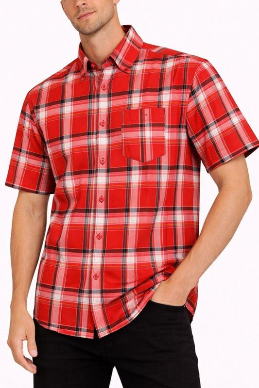 OldSchool Checkered Button Down Short Sleeve Shirt - Loving It Shop
