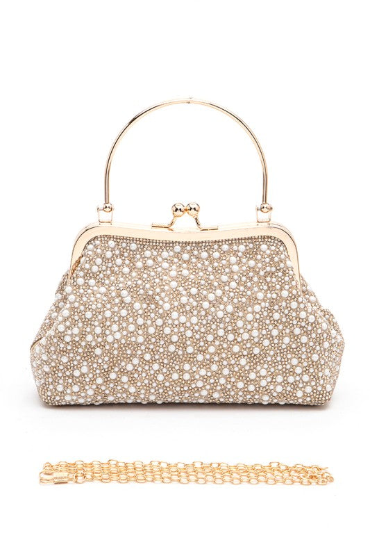 Pearl And Rhinestone Top Handle Convertible Clutch