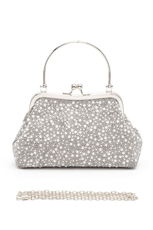 Pearl And Rhinestone Top Handle Convertible Clutch