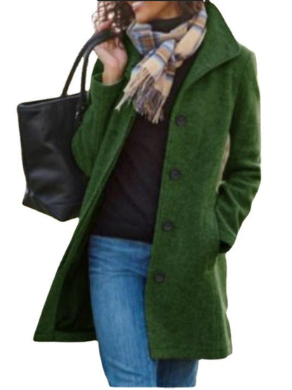 Winter Single-breasted Lapel Coat Fashion Commuter Slim Mid-length Jacket Women&
