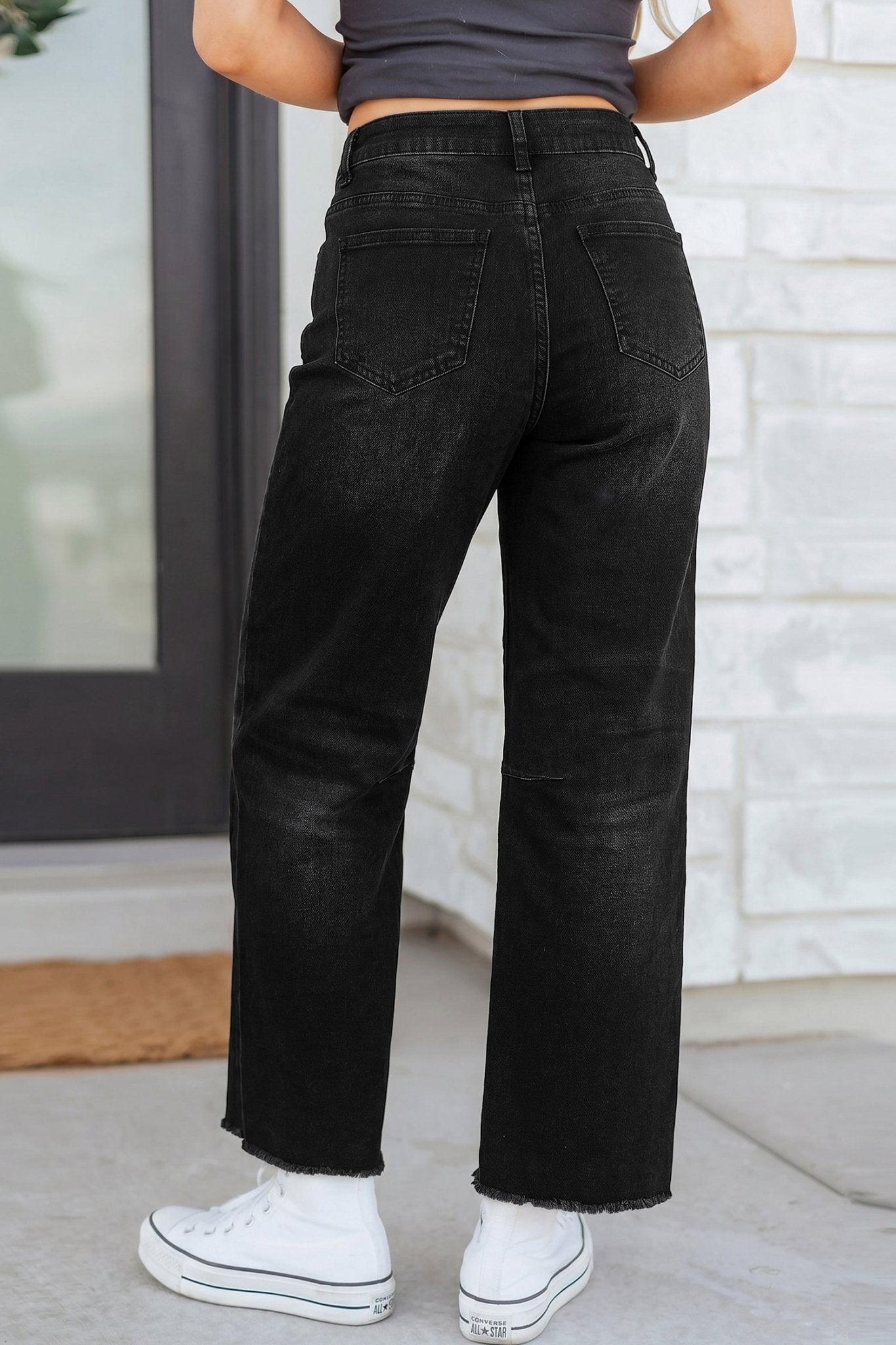 Black Frayed Cropped Straight Jeans - Loving It Shop