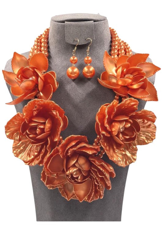 Statement Necklace Layered Lucite Flower Trendy Chic Fashion Jewelry