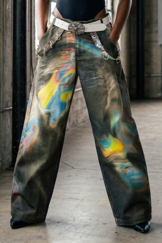Abstract Print Wide-Leg Statement Pants