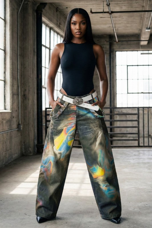 Abstract Print Wide-Leg Statement Pants