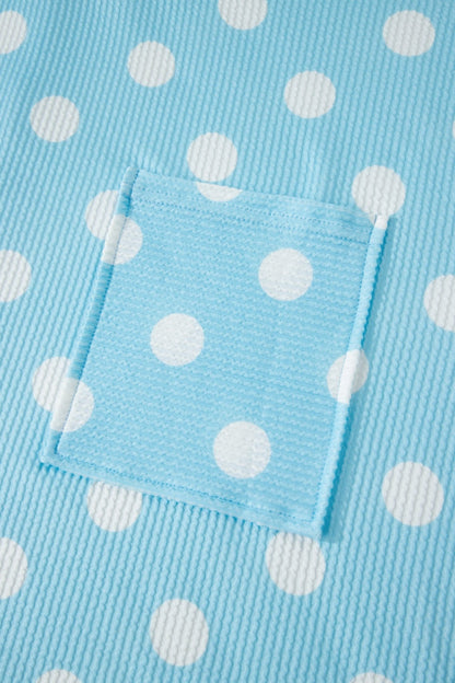Sky Blue Twisted Rib Polka Dot Print Plus Size T Shirt - Loving It Shop