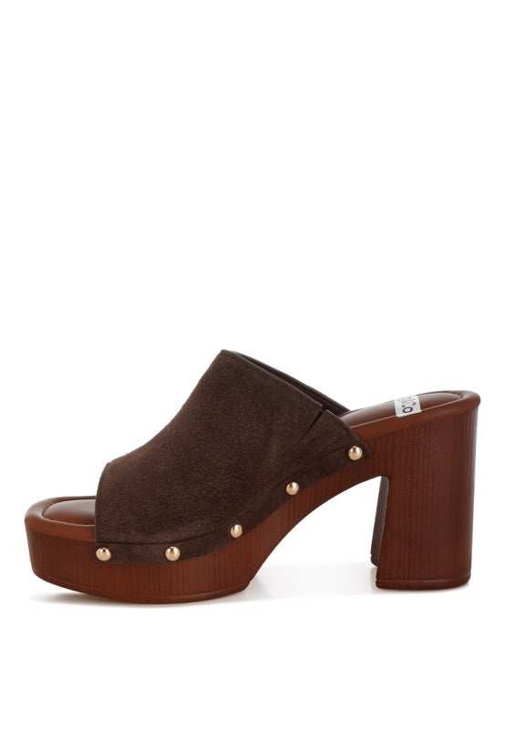 Masaki Soft Suede Leather Wooden Clogs