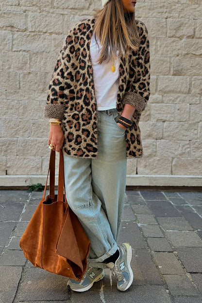 Brown Leopard Open Casual Cardigan