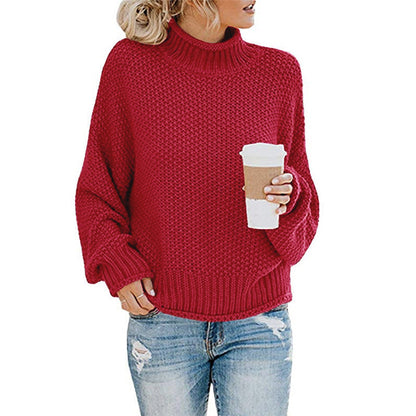 Solid Turtleneck Pullover Sweater Winter Fashion Casual Knitted Long-Sleeved Top Women&