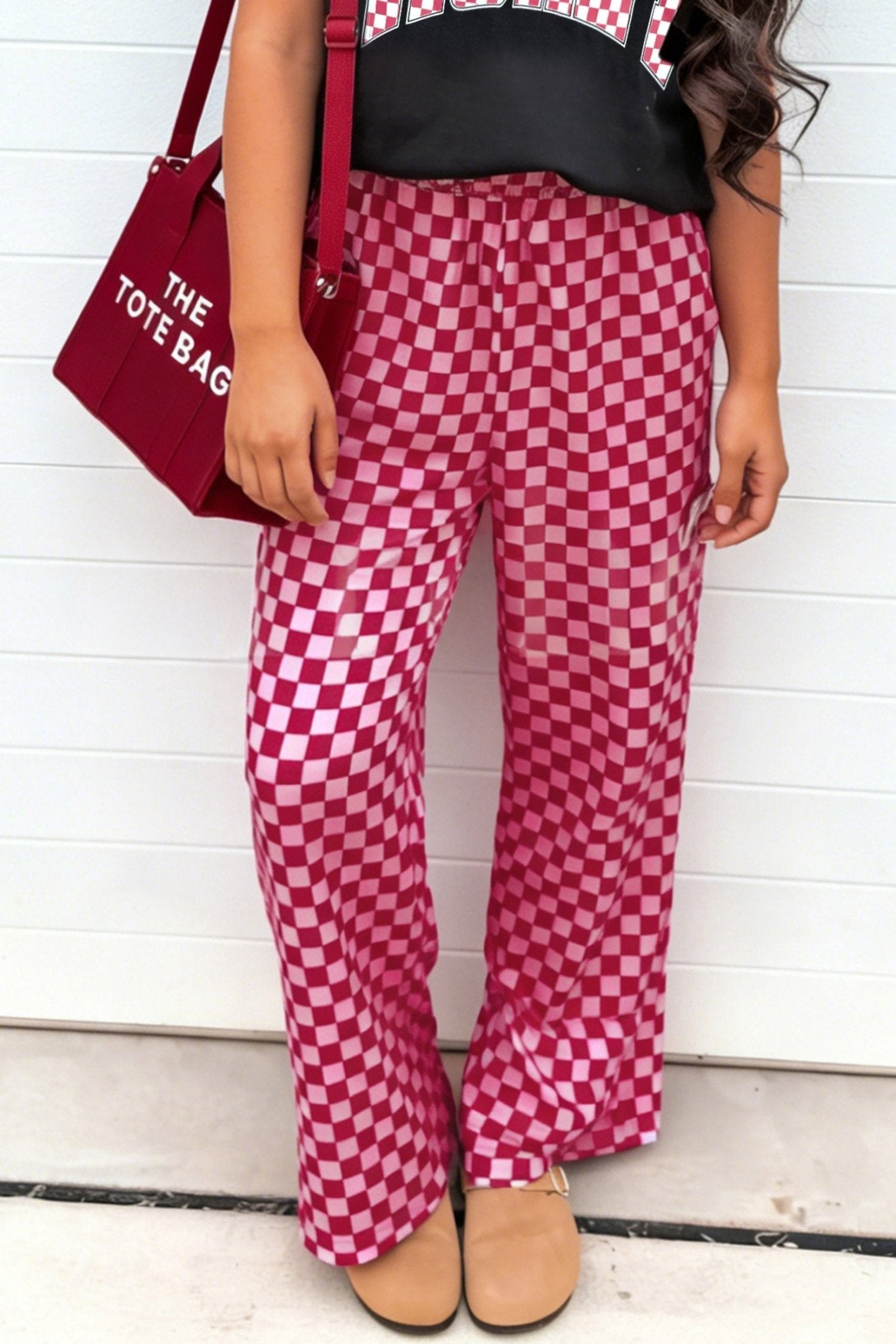 Rose Elastic Waist Plaid Full - length Shift Pants - Loving It Shop