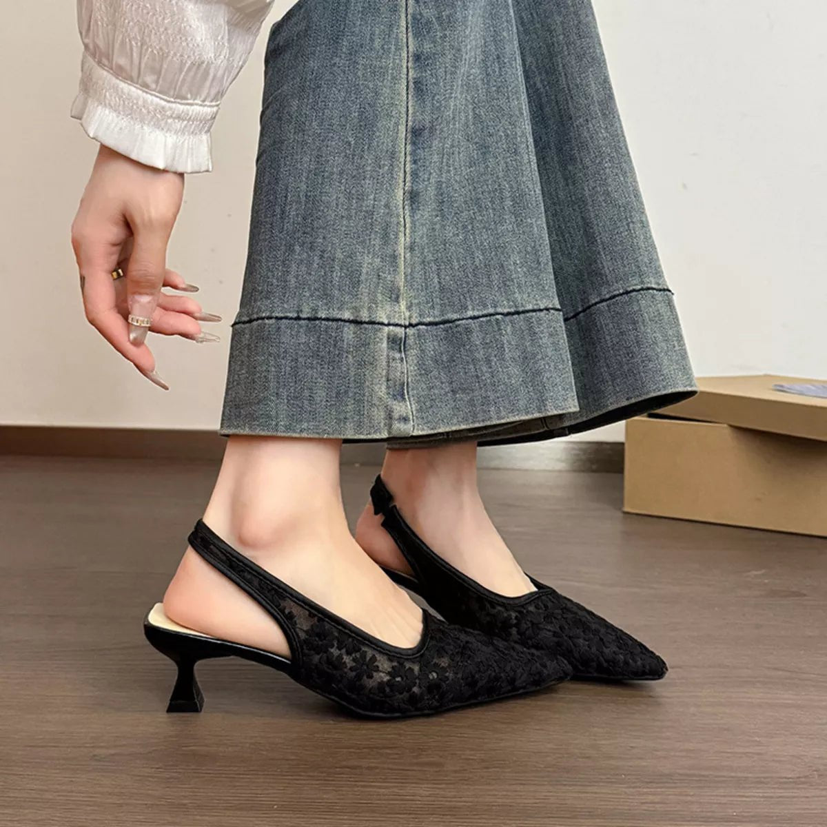 Lace Pointed - Toe Slingback Pumps - Loving It Shop