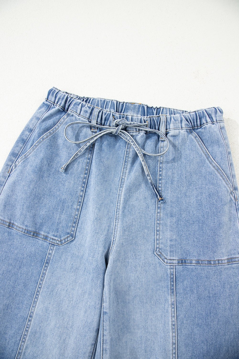Beau Blue Drawstring Seam Detail Raw Hem Wide Leg Denim Pants - Loving It Shop