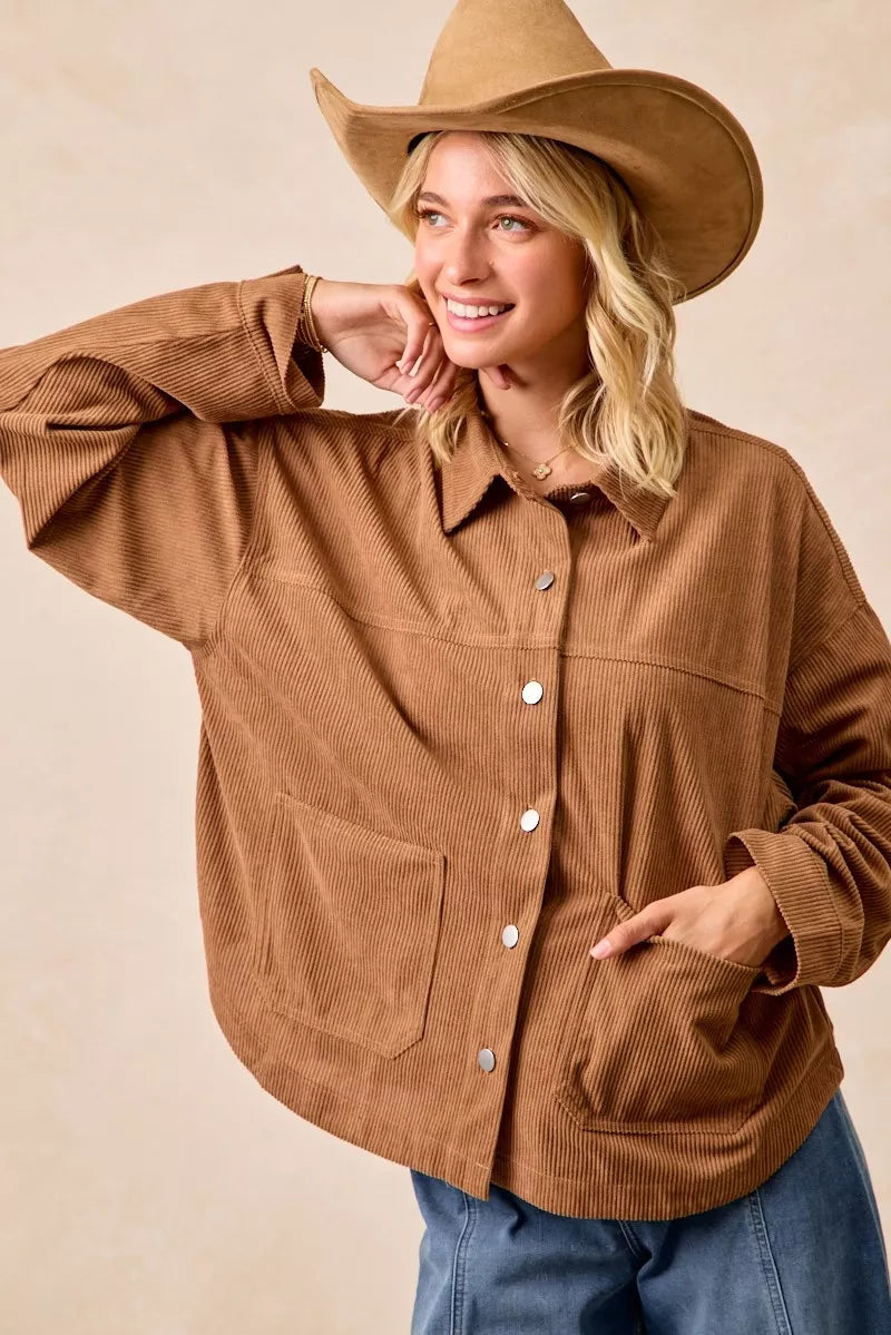 Corduroy Relaxed Fit Shacket with Back Pleat
