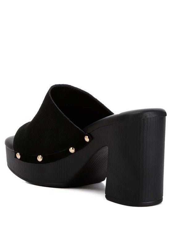Cartera Suede High Block Heel Mules - Loving It Shop