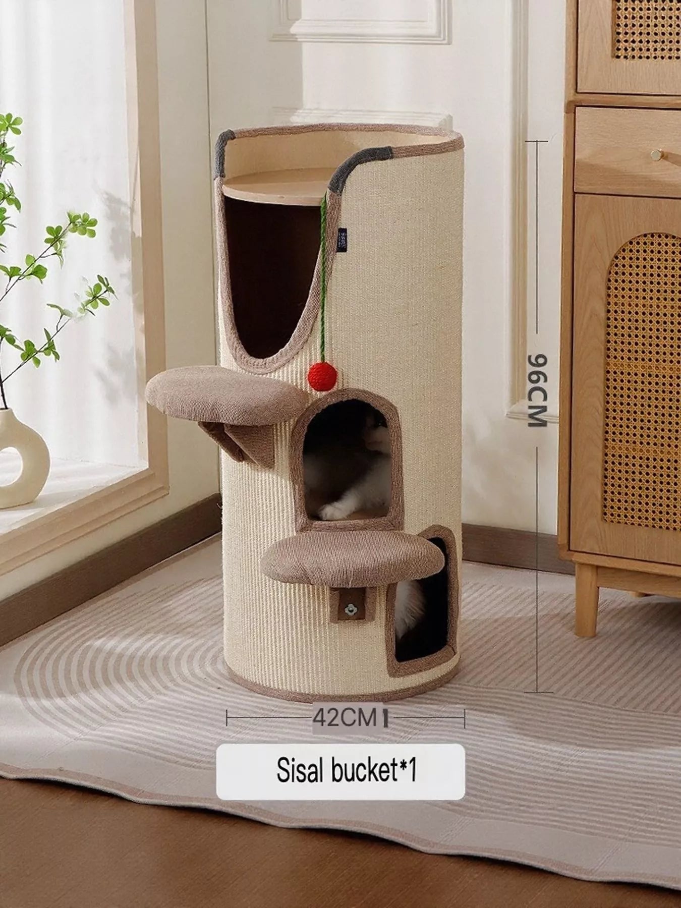 Sisal - Covered Cylinder Cat Tree Condo with Plush Perch - Loving It Shop