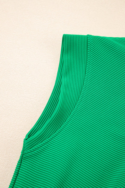 Bright Green Textured Short Sleeve Half Zip Drawstring Waist Romper