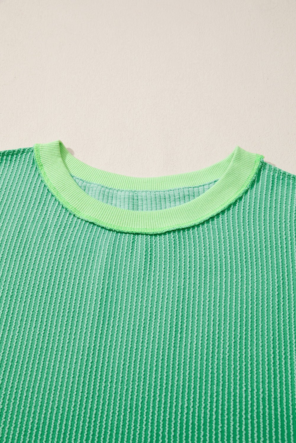 Bright Green Twisted Rib Uneven Hem Drop Shoulder Loose Knit Top - Loving It Shop