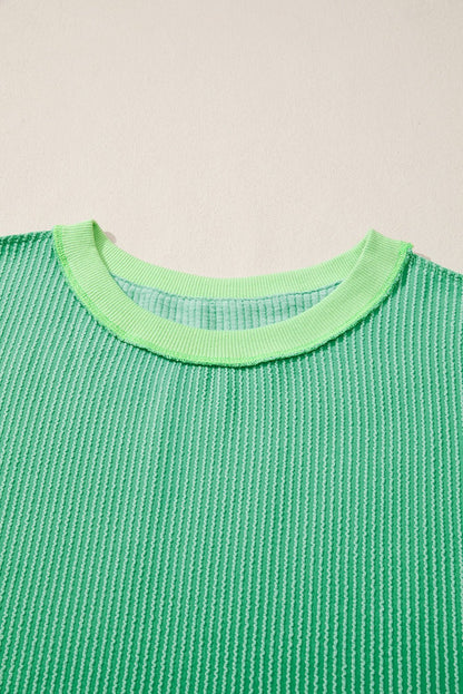 Bright Green Twisted Rib Uneven Hem Drop Shoulder Loose Knit Top - Loving It Shop