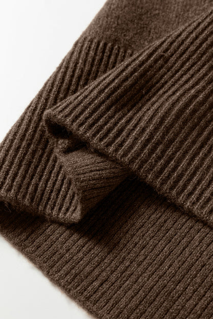 Coffee Dotted Print Ribbed Edge Knit Sweater