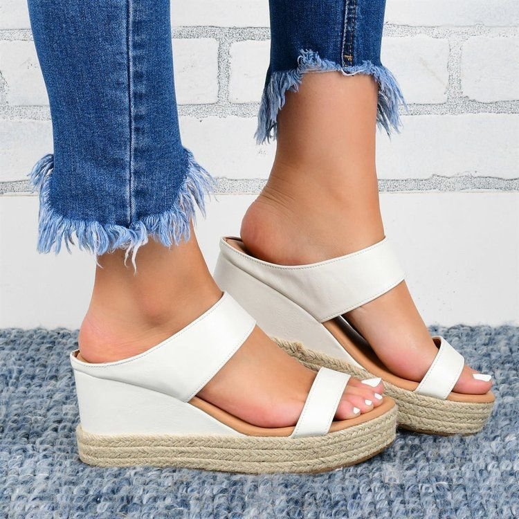 European And American Wedge Slippers Hemp Rope Ladies Casual Flat Sandals