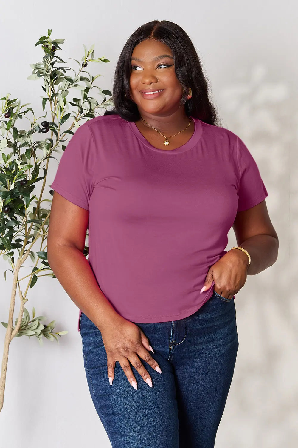 Full Size Round Neck Short Sleeve T-Shirt Plus Size