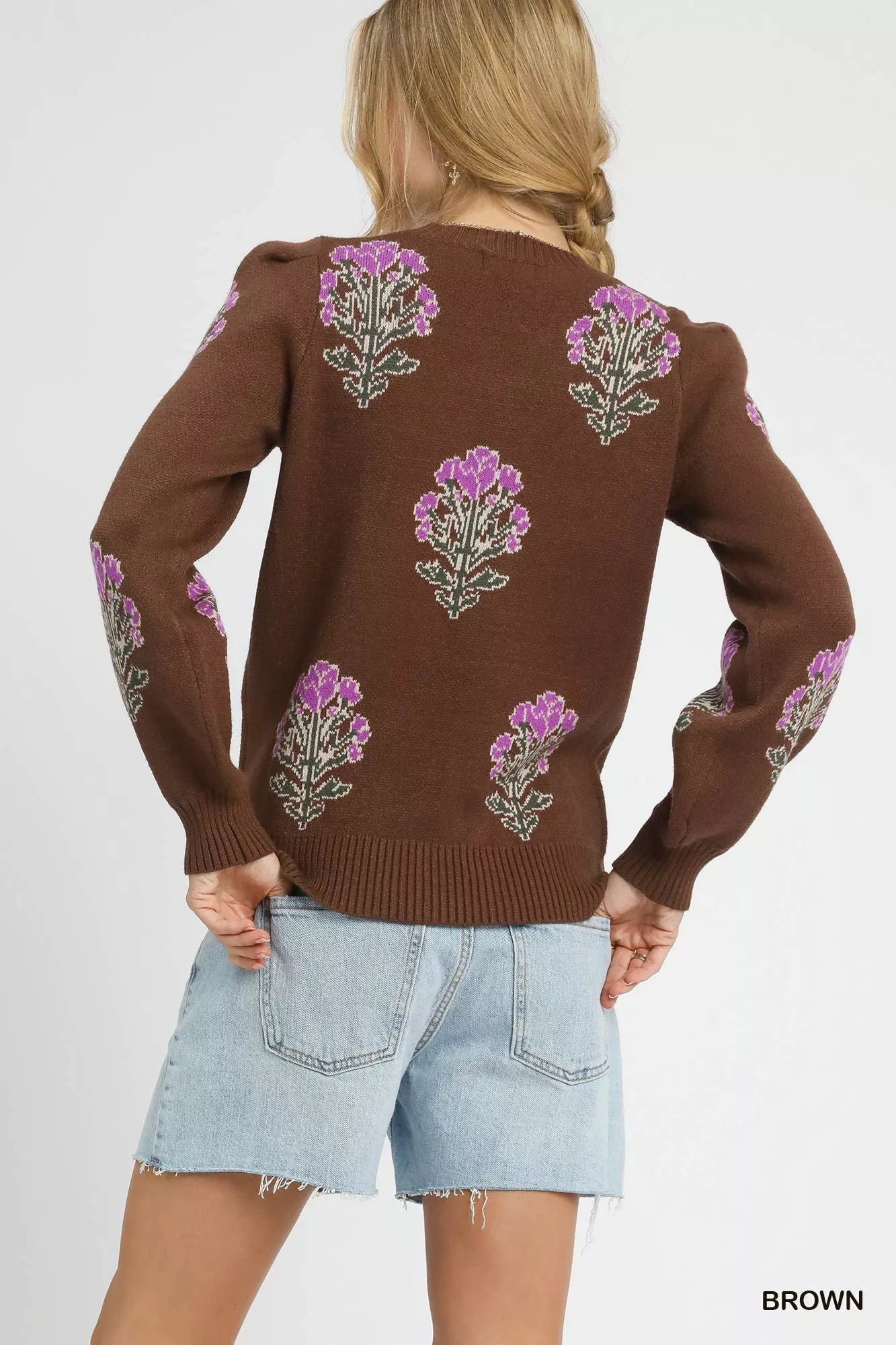 Single Flower Stem Jacquard Sweater