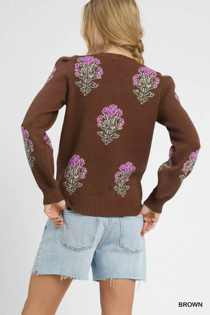 Single Flower Stem Jacquard Sweater