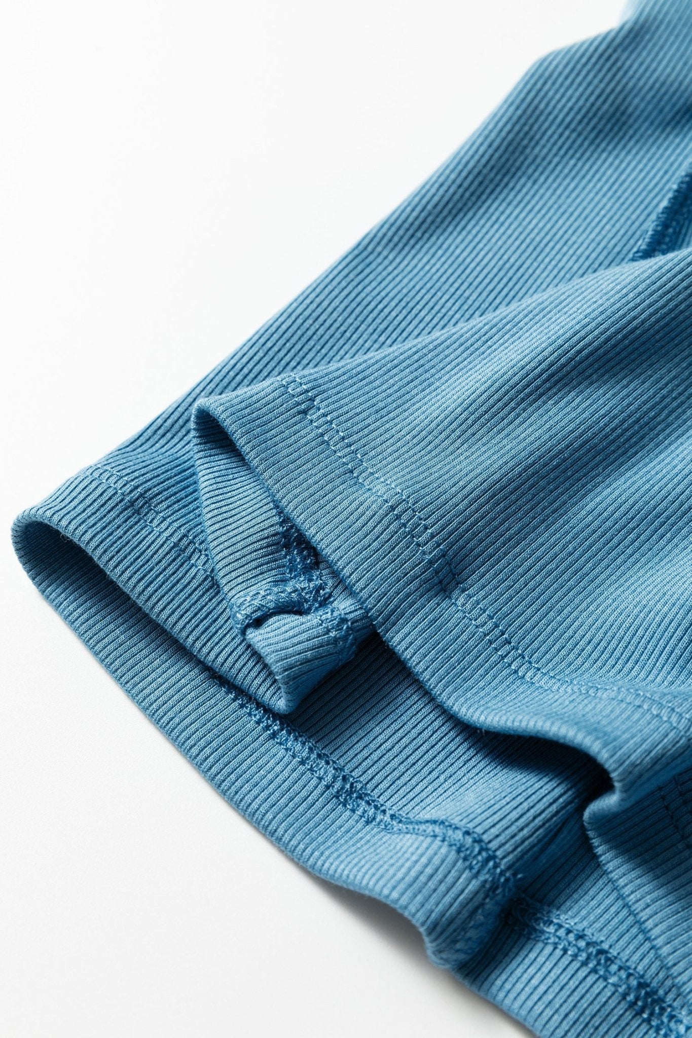 Peacock Blue Crew Neck Cap Sleeve Ribbed T Shirt - Loving It Shop