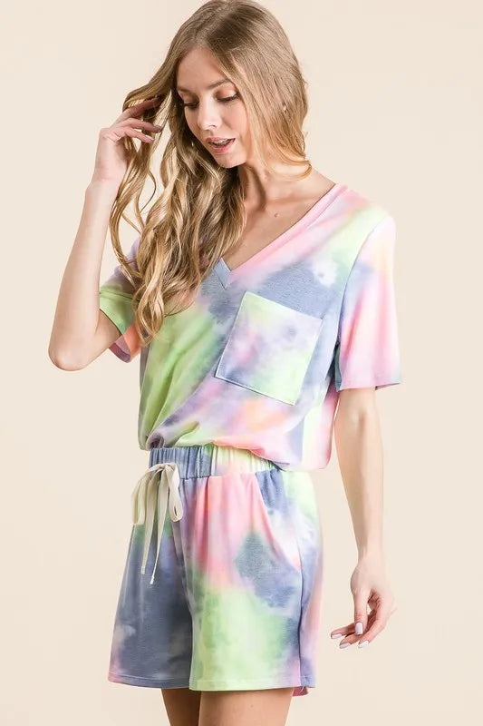 Tie Dye Casual Shorts with Twill Tape Drawstring