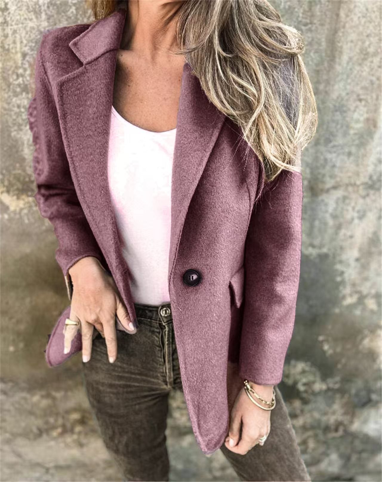 Ins Button Lapel Short Blazer Winter Fashion Commuter Jacket Outwear Women&