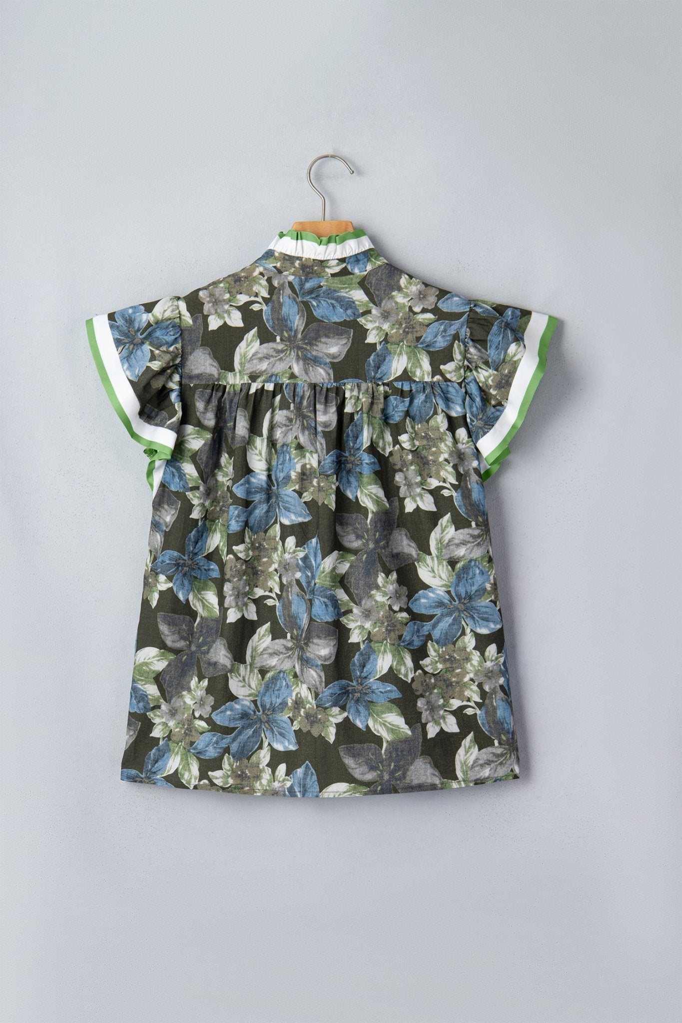 Green Ruffled Short Sleeve Floral Summer Blouse - Loving It Shop
