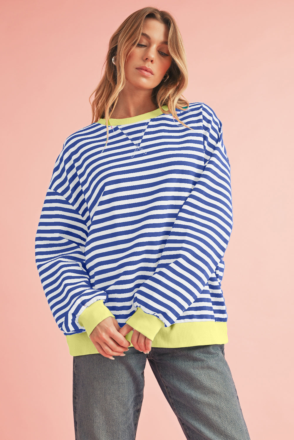 Black Stripe Contrast Edge Cross Seam Oversized Sweatshirt