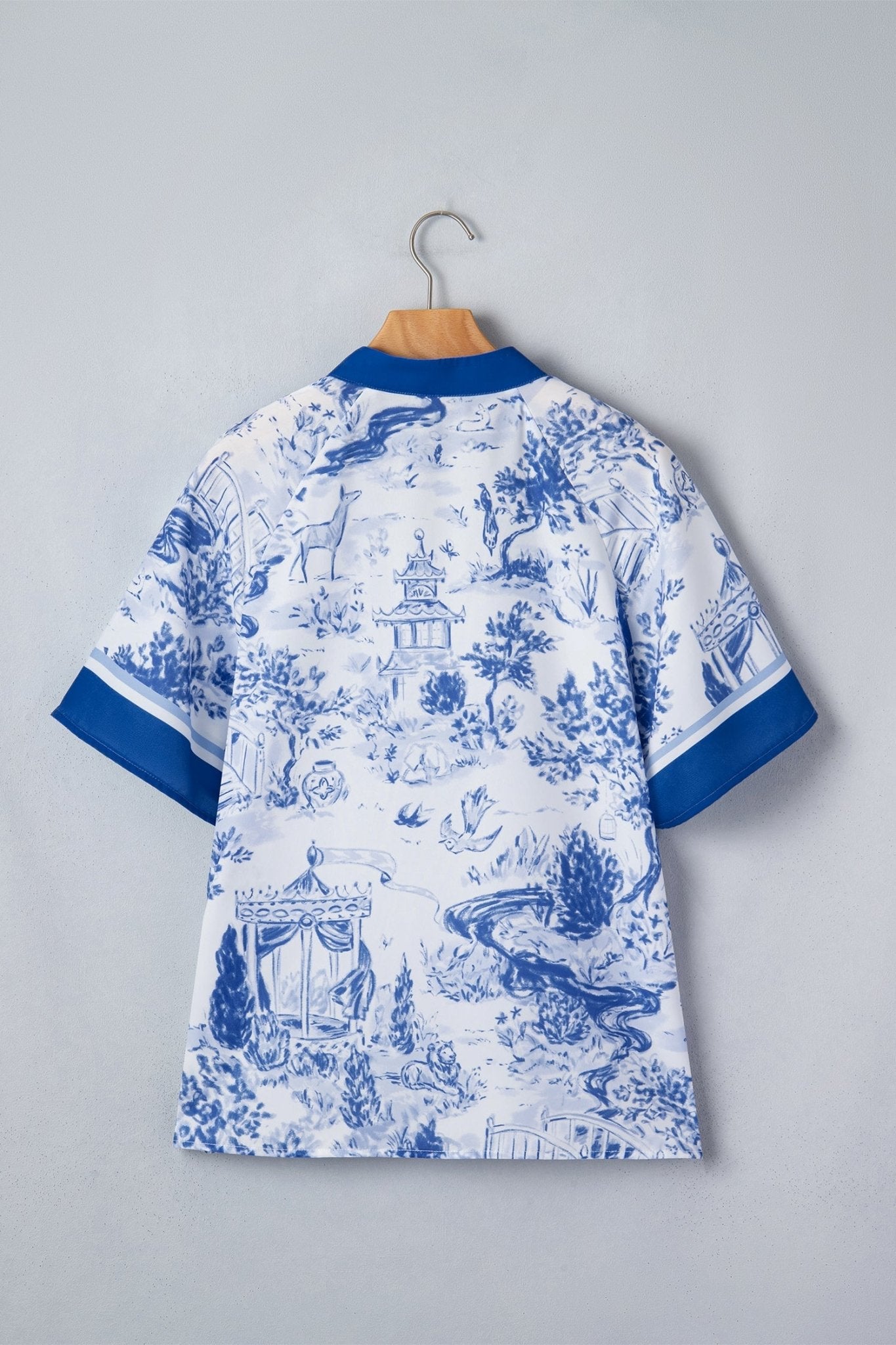 Blue Wild Animal Paradise Contrast V Neck Raglan Sleeve Blouse - Loving It Shop