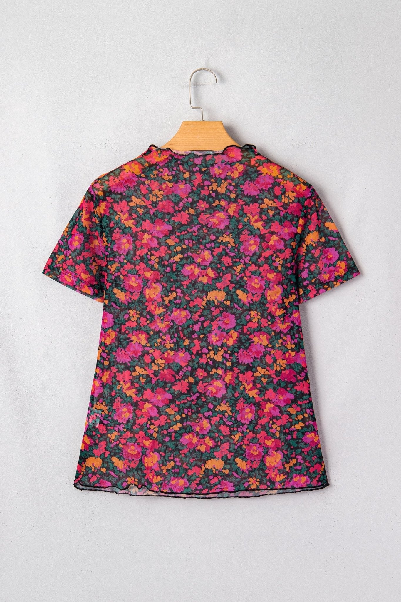 Rose Retro Floral Printed Mesh Short Sleeve Top - Loving It Shop