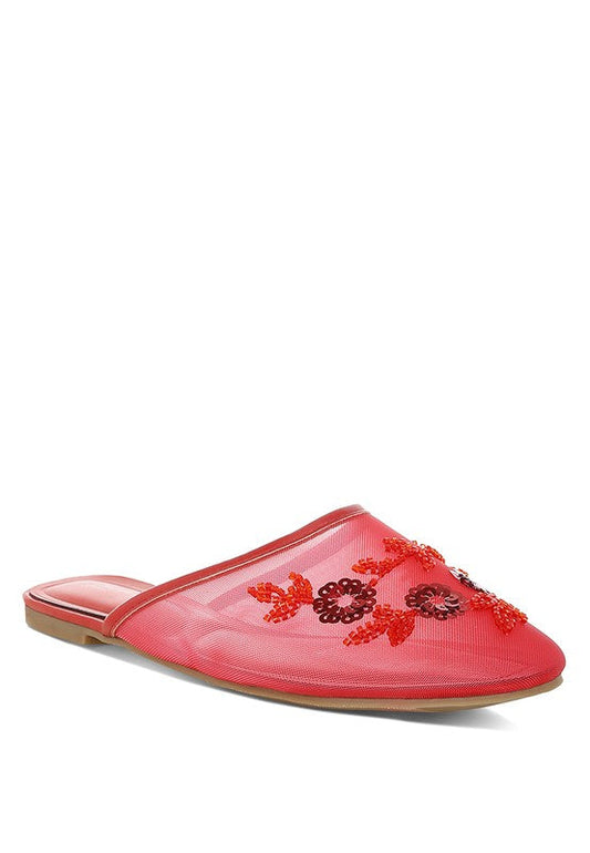 Nahra Mesh Sequin Beaded Mules