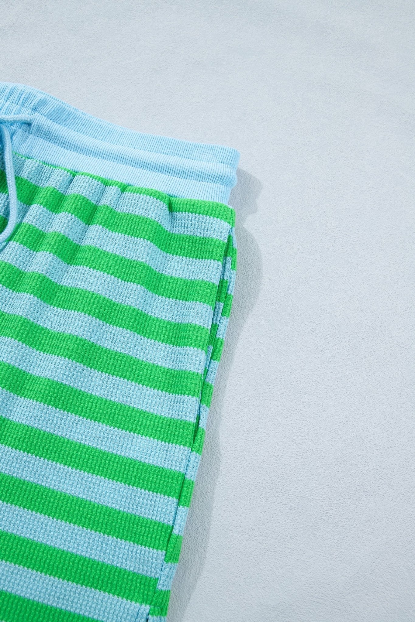 Green Stripe Puff Short Sleeve T Shirt Matching Shorts Set - Loving It Shop
