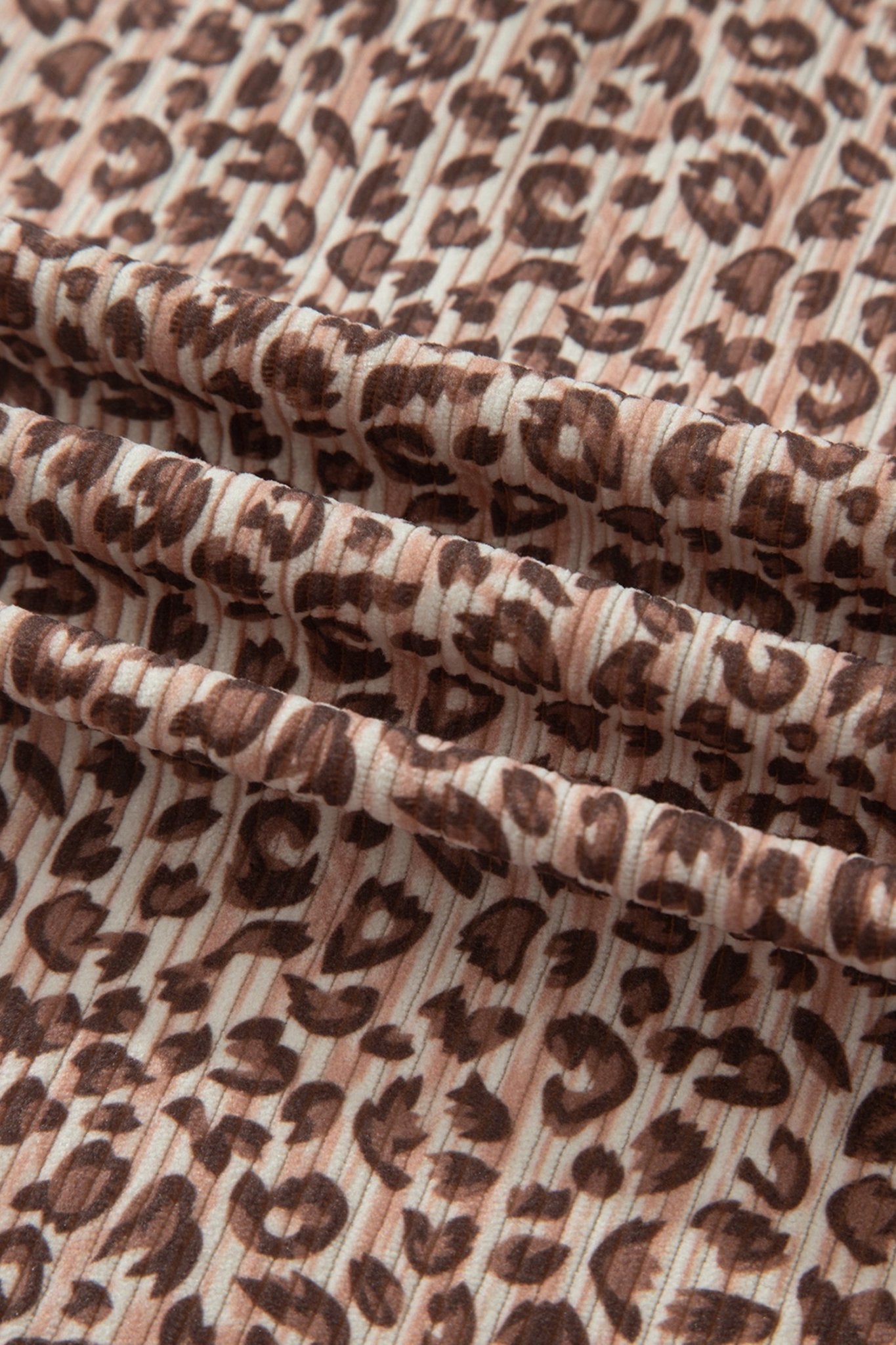 Brown Leopard Print Ribbed Patchwork Half Button Loose Tee Elastic Waist Short 2pcs Set - Loving It Shop