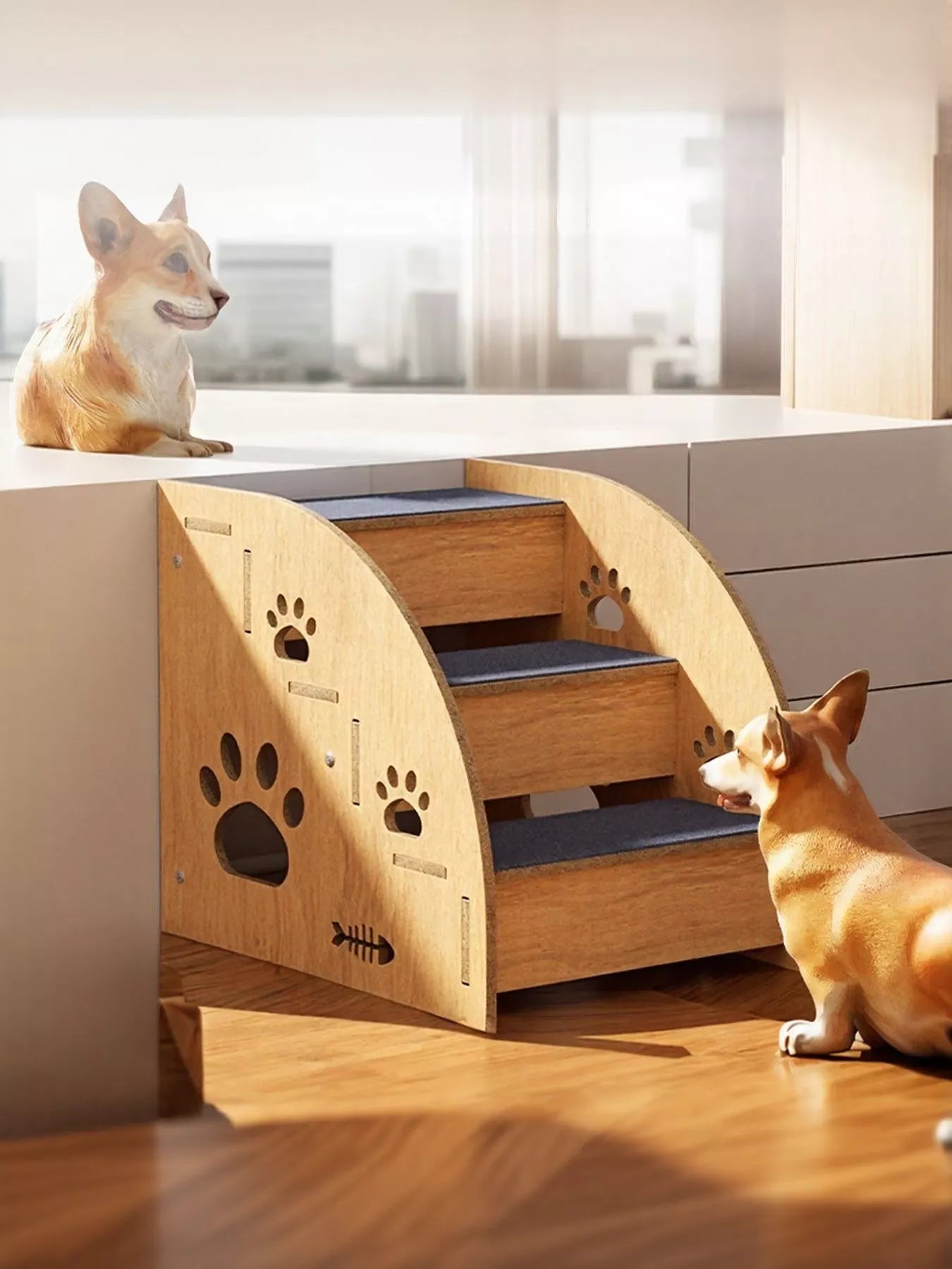 Wooden Pet Stairs with Paw Prints - Loving It Shop