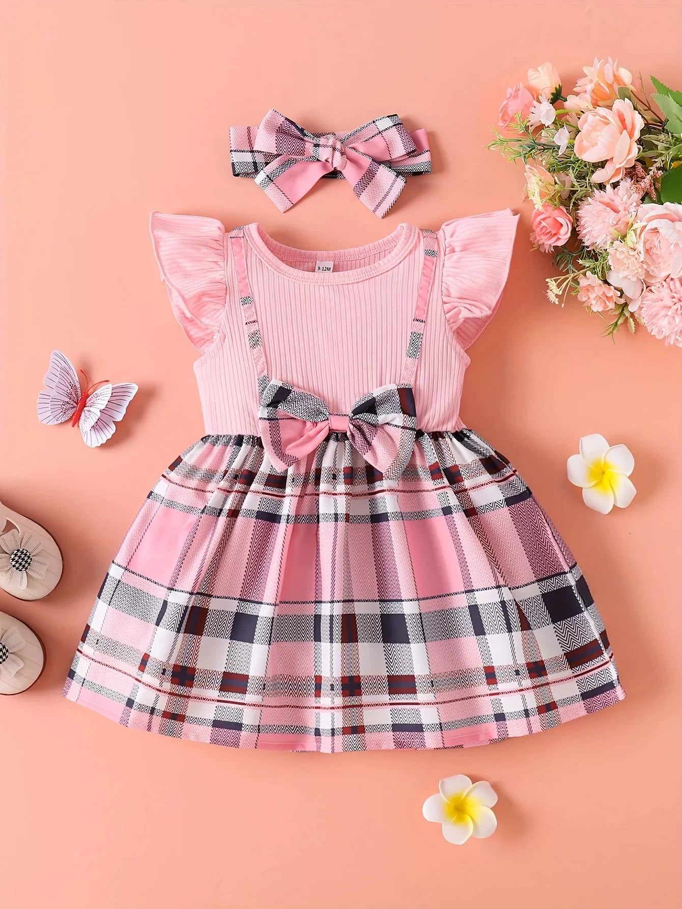 Children's Bow Ruffled Plaid Dress