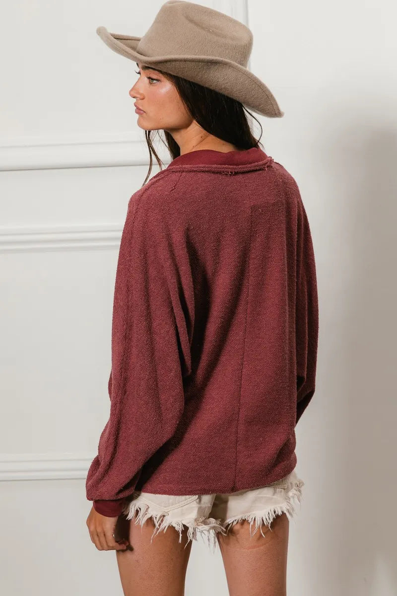 Cp French Terry Cut Edge Detail Collared Top
