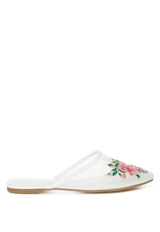 Shara Floral Embroidered Mesh Mules