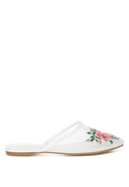 Shara Floral Embroidered Mesh Mules