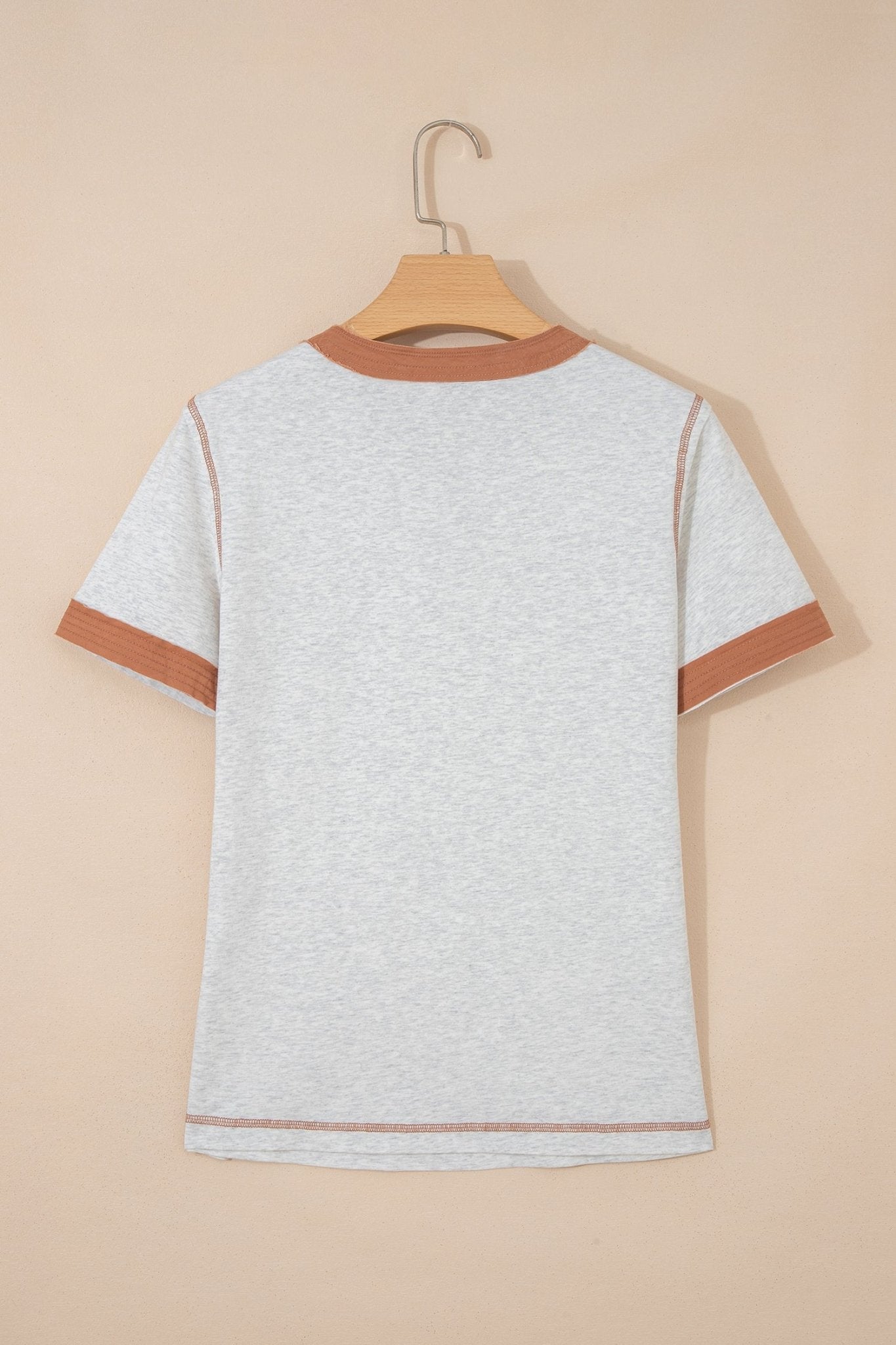 Light Grey Raw Seam Color Block Detail Buttoned Henley Tee - Loving It Shop