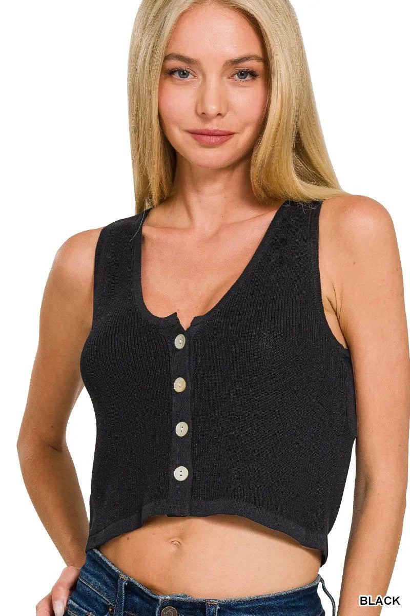 Button-up Cropped Sweater Vest